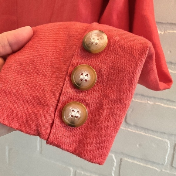 Padded shoulders Single button blazer 100% Linen Coral Hourglass Women Size S - Picture 5 of 7